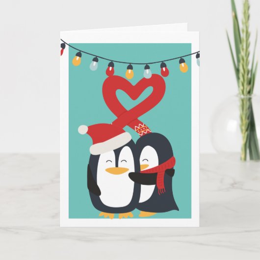 Cute Penguin Couple Persoonlijke Kerstmis Feestdagen Kaart (Voorkant)