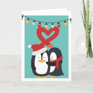 Cute Penguin Couple Persoonlijke Kerstmis Feestdagen Kaart