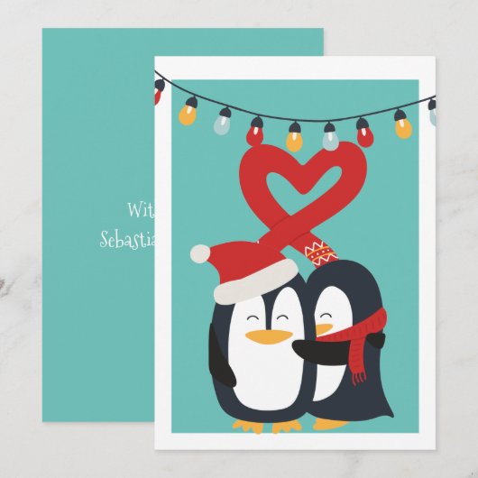 Cute Penguin Couple Persoonlijke Kerstmis Feestdagenkaart (Voorkant / Achterkant)