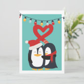 Cute Penguin Couple Persoonlijke Kerstmis Feestdagenkaart (Staand voorkant)