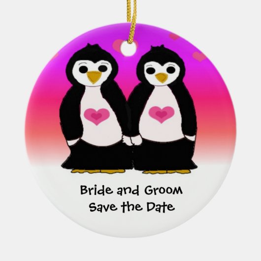 Cute Penguin Couple Save the Date Keramisch Ornament (Voorkant)