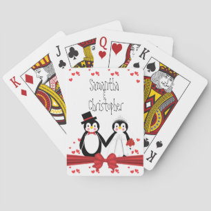 Cute Penguin Couple Weddenschappen Speelkaarten