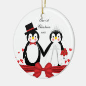 Cute Penguin Couple Wedding 1st Kerstversiering Keramisch Ornament (Links)