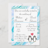 Cute Penguin Couple Wedding Invitation Kaart (Voorkant)