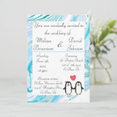 Cute Penguin Couple Wedding Invitation Kaart (Staand voorkant)