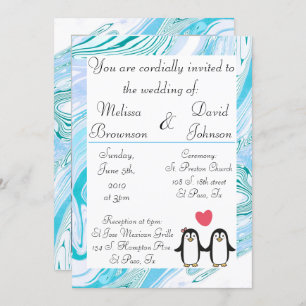Cute Penguin Couple Wedding Invitation Kaart