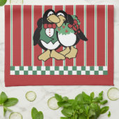 Cute Penguin Couple Whimsical Love Red Theedoek (Gevouwen)