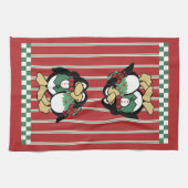 Cute Penguin Couple Whimsical Love Red Theedoek (Horizontaal)