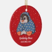 Cute Penguin Cozy Kerstmis Snowy Winter Holiday Keramisch Ornament (Rechts)