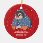 Cute Penguin Cozy Kerstmis Snowy Winter Holiday Keramisch Ornament (Voorkant)