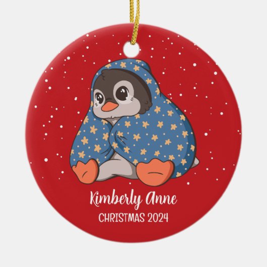 Cute Penguin Cozy Kerstmis Snowy Winter Holiday Keramisch Ornament (Voorkant)