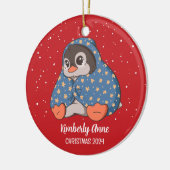 Cute Penguin Cozy Kerstmis Snowy Winter Holiday Keramisch Ornament (Links)
