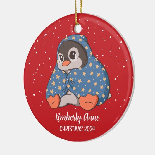 Cute Penguin Cozy Kerstmis Snowy Winter Holiday Keramisch Ornament (Links)