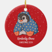 Cute Penguin Cozy Kerstmis Snowy Winter Holiday Keramisch Ornament (Achterkant)