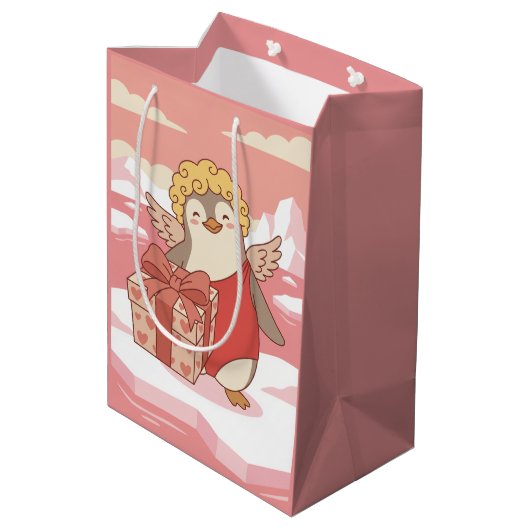 Cute Penguin Cupid Galentine Gift Bag Medium Cadeauzakje (Achterkant Gekanteld)
