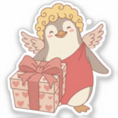 Cute Penguin Cupid Valentine Vinyl Sticker (Voorkant)
