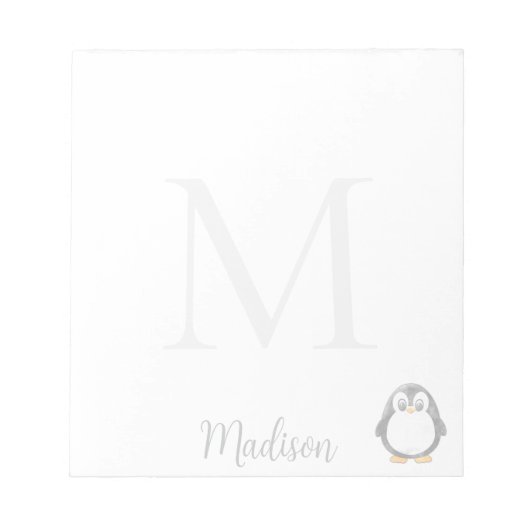 Cute Penguin Custom Name Initial  Notitieblok (Voorkant)