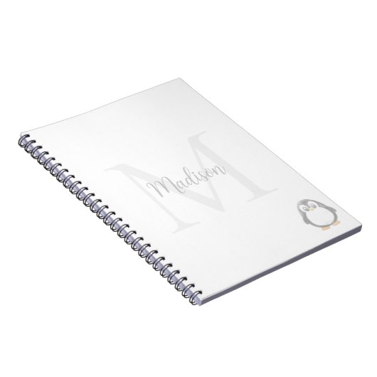 Cute Penguin Custom Name Initial Notitieboek (Rechterzijde)