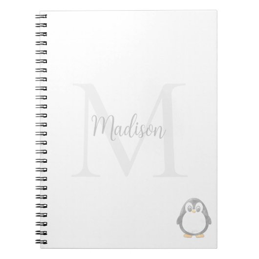 Cute Penguin Custom Name Initial Notitieboek (Voorkant)