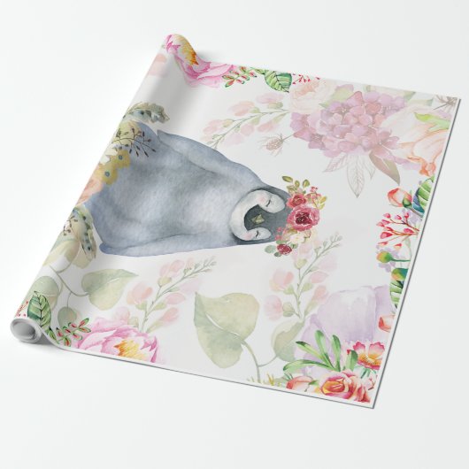 Cute Penguin Daughter Birthday Gift, Love Penguin Cadeaupapier (Uitgerold)