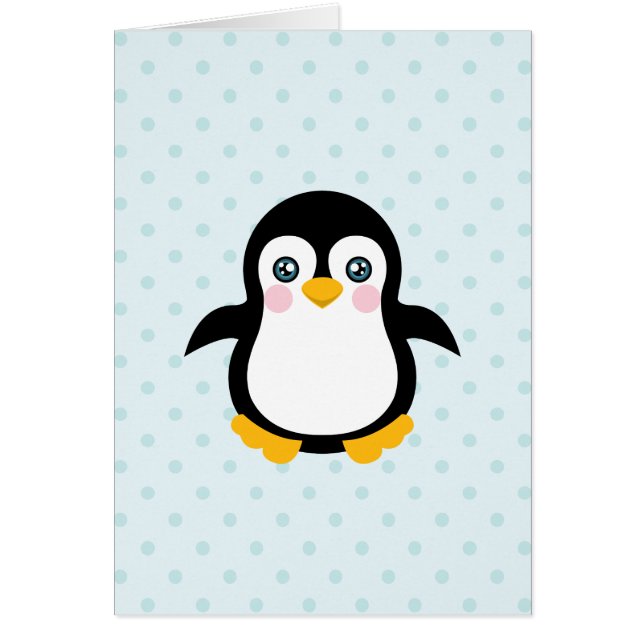 Cute Penguin Design Blue Polka Dot Background (Voorkant)