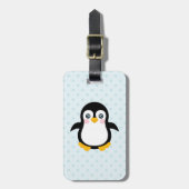 Cute Penguin Design Blue Polka Dot Background Bagagelabel (Voorkant verticaal)
