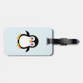 Cute Penguin Design Blue Polka Dot Background Bagagelabel (Achterkant horizontaal)