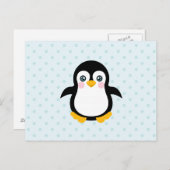 Cute Penguin Design Blue Polka Dot Background Briefkaart (Voorkant / Achterkant)
