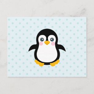 Cute Penguin Design Blue Polka Dot Background Briefkaart