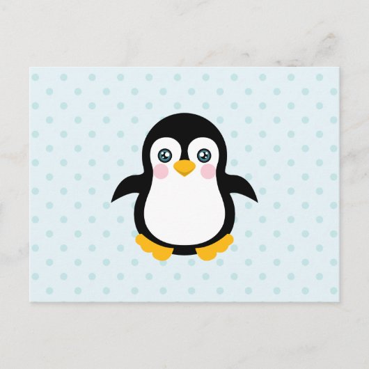 Cute Penguin Design Blue Polka Dot Background Briefkaart (Voorkant)
