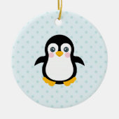 Cute Penguin Design Blue Polka Dot Background Keramisch Ornament (Voorkant)