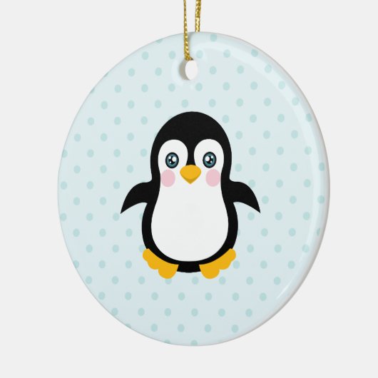 Cute Penguin Design Blue Polka Dot Background Keramisch Ornament (Links)