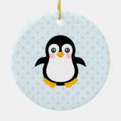 Cute Penguin Design Blue Polka Dot Background Keramisch Ornament (Achterkant)