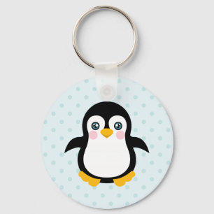 Cute Penguin Design Blue Polka Dot Background Sleutelhanger