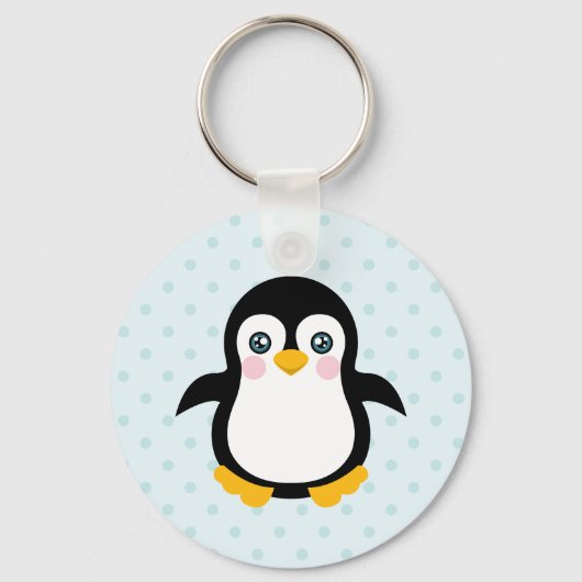 Cute Penguin Design Blue Polka Dot Background Sleutelhanger (Voorkant)