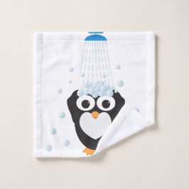 Cute Penguin die een douche neemt Washandje