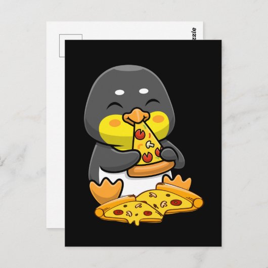 Cute Penguin eating Pizza Briefkaart (Voorkant / Achterkant)