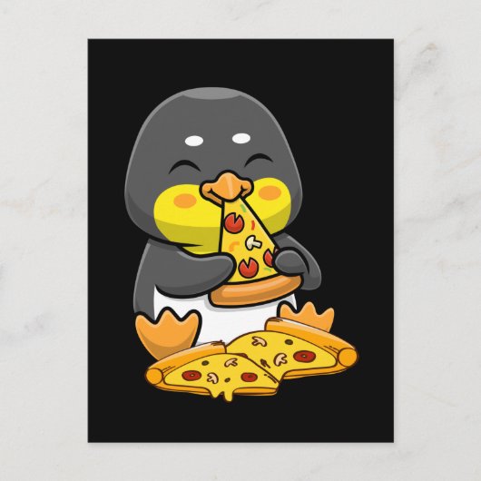 Cute Penguin eating Pizza Briefkaart (Voorkant)