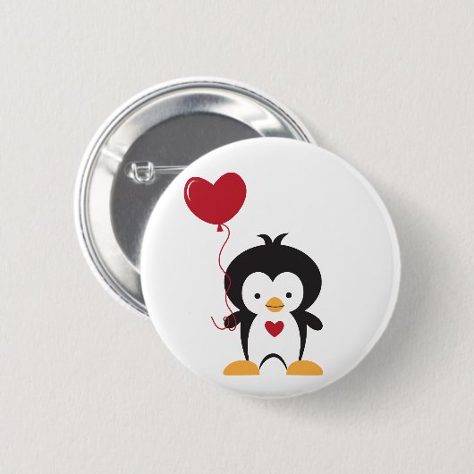 Cute Penguin en Heart Balloon Button (Voorkant /achterkant)