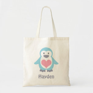 Cute Penguin en Roze Heart, gepersonaliseerd Tote Bag