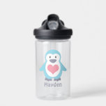 Cute Penguin en Roze Heart, gepersonaliseerd Waterfles<br><div class="desc">Schattige pinguïn met een groot hart,  optionele personalisatie.</div>