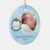 Cute Penguin en Snowflakes Baby kerstfoto Keramisch Ornament (Rechts)