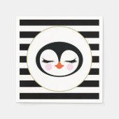 Cute Penguin Face Black and White Striped Party Servet (Voorkant)
