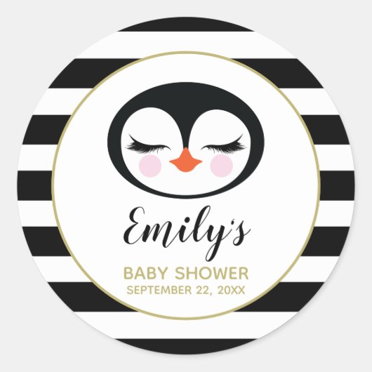 Cute Penguin Face Black en White Baby shower Ronde Sticker (Voorkant)