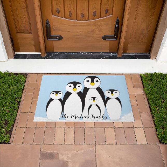Cute Penguin Family Deurmat (Buiten)
