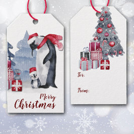 Cute Penguin Family kerstcadeaus Cadeaulabel