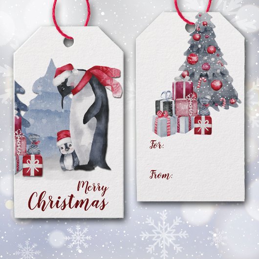 Cute Penguin Family kerstcadeaus Cadeaulabel