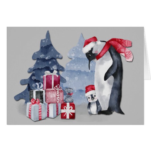 Cute Penguin Family-kerstkaart (Voorkant Horizontaal)