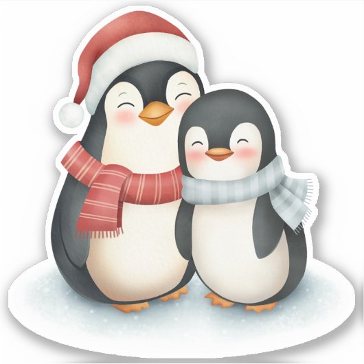 Cute Penguin Family Kerstmis Sticker (Voorkant)