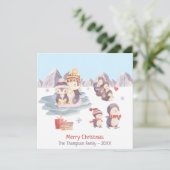 Cute Penguin Family Merry Kerstfeestay Kaart (Staand voorkant)